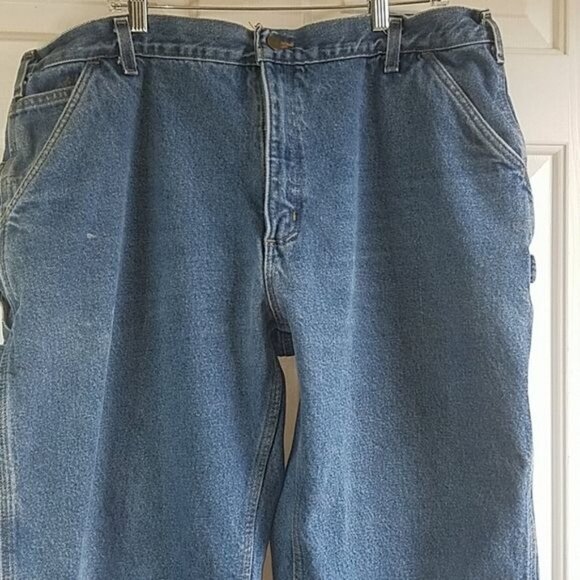 Carhartt Dungaree Fit Jeans Flannel Lined Denim Straight Leg Cargo Men's 42 x 30 - Picture 2 of 13